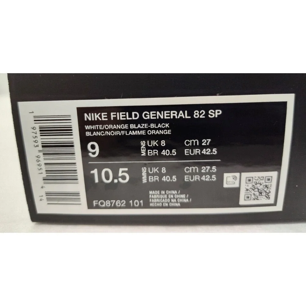 Nike Men's Field General 82 SP Retro Sneaker FQ8762-101‎ White Orange Blaze Sz 9